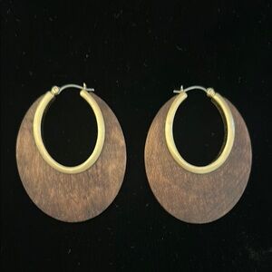 Gold and Wood Hoop Earrings